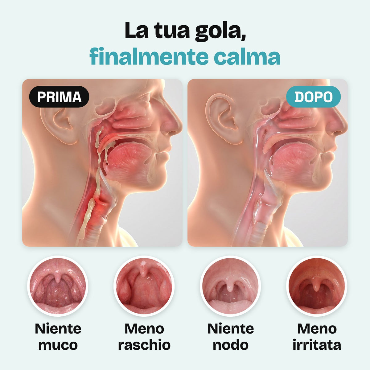 La tua gola, finalmente calma: prima e dopo