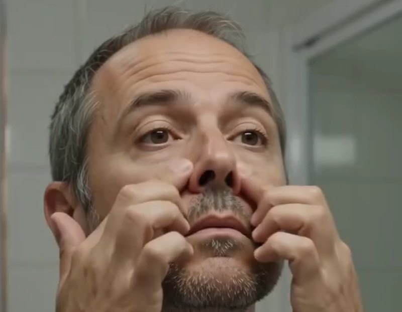Un uomo preme le mani su naso e seni nasali